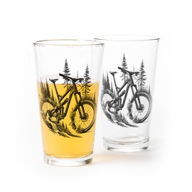 Black Lantern Nature Themed Pint Glasses Set of 2 – Pint Glasses for Craft Beer Enthusiasts - Set of Two Drinking Glasses 16oz. - Beer Glasses for Nature Lovers (Double Exposure Mountain Bike)