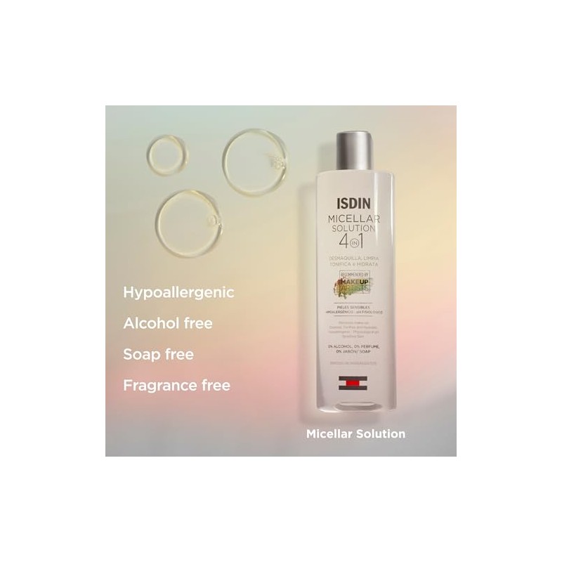ISDIN Micellar Solution 4 en 1 Agua Micelar: Limpia, Desmaquilla,