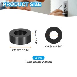 PATIKIL 50Pcs M4 ABS Spacers M6 x 11mm OD x 4mm L Plastic Round Spacer Washers Black Standoff Nut Unthreaded for Screws Bolts Electrical Outlet