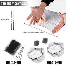 40Pcs Red para Cabello+50 Horquillas Invisibles,Red de Pelo Tejida Elástica y Suave con Horquillas para Mujeres, Gorros Malla Cofias Desechables, Ajustable para Ballet,Cocina (Nergo)