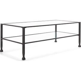 ClickDecor Maddox 2-Tier Tempered Glass Coffee Table with Metal Frame, Console, Living Room Accent Furniture, Rectangular Top with Storage Shelf, Easy Assembly, 48 Inch, Black