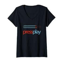 Womens Press Play Tape Deck Level Hi-Fi Vintage Stereo V-Neck T-Shirt