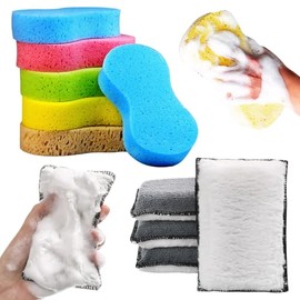 10 PCS Large Car Wash Sponge, Car Sponges for Washing, Car Cleaning Sponge, Double Sided Reusable, for Car, Kitchen, Bathroom, Household Cleaning, Leather Plastic, Upholstery Maintenance, Random Color