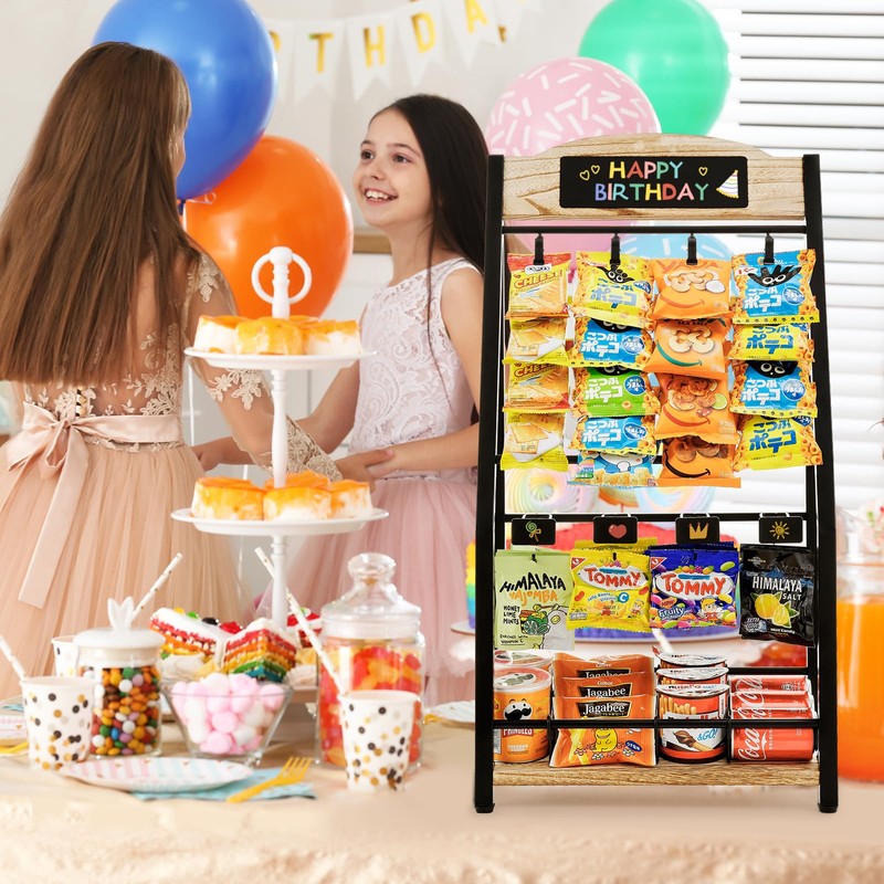Pinzoveco Chip Rack Display Stand, 4 Tiers 24 Clips Snack