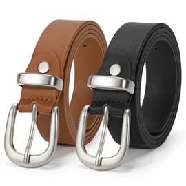 JASGOOD Women PU Leather Belts for Jeans 1.1" Width Ladies Belts for Dresses with Silver Buckle，Black+Brown