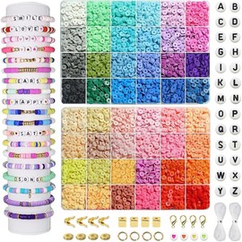 10000 count Clay Beads Bracelet Making Kit, 3 Boxes 60 Colors Flat Preppy Beads for Friendship Bracelet Kit, Polymer Heishi Beads with Charms for  Making, Crafts Gifts for Teen Girls - Colour: 48 Colors