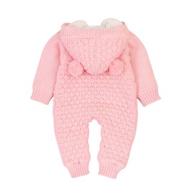 VICROAD Baby Hooded Knitted Rompers Newborn Girls Boys Onesies Warm Sweater Jumpsuit Outfits, Pink - Thick, 6-12 Months