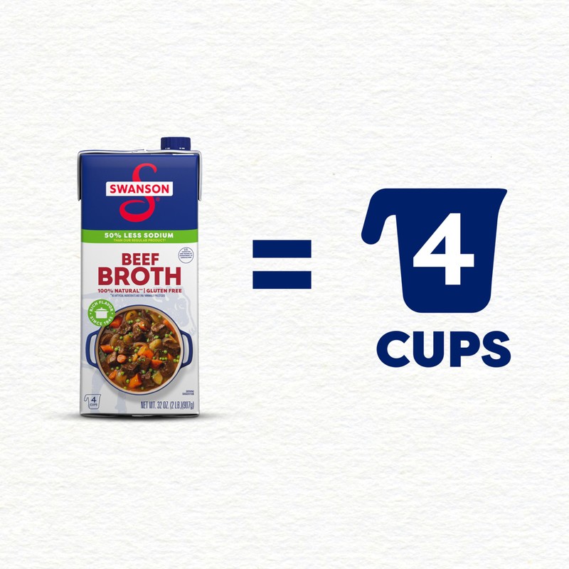 Swanson 100% Natural Lower Sodium Beef Broth, 32 oz Carton