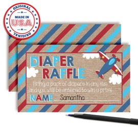 Flying by Airplane Themed Diaper Raffle Tickets for Boy Baby Showers, 20 2" X 3” Double Sided Insert Cards for Games by AmandaCreation, Bring a Pack of Diapers to Win Favors & Prizes!