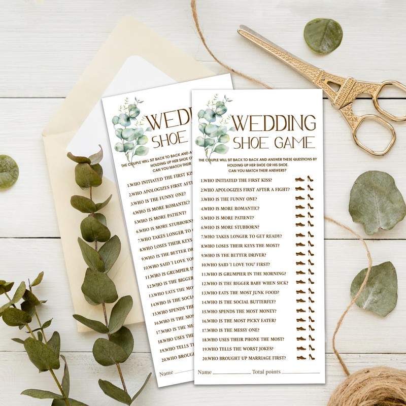 Minimalism Party Bridal Shower Games, Wedding Shoe Game, Botanical Eucalyptus
