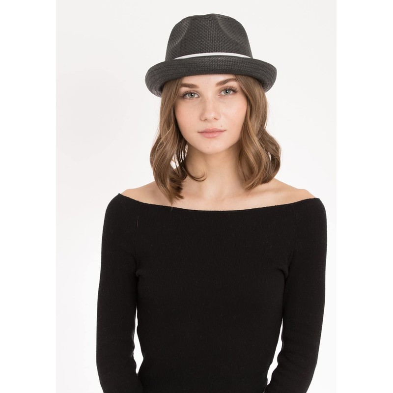 Peter Grimm Depp Natural Straw Fedora - Black (L/XL)
