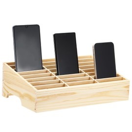 PATIKIL Cell Phone Storage Box, Wooden Desktop Storage Box 36 Grid Desktop Mobile Phone Holder Multifunctional Desk Organizer Stand for Classroom Office Boardroom