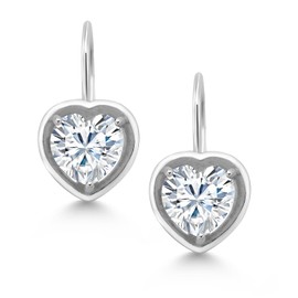 Gem Stone King 2.74 Cttw White Moissanite Earrings For Women | 925 Sterling Silver | Gemstone Birthstone | Heart Shape 7MM | Fine Jewelry Gifts for Her Mom Women Wife