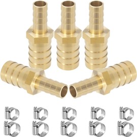 Sctihwelire Brass Hose Barb Reducer 5/8" (16mm) to 3/8" (10mm) Splicer Mender Reducing Barb with Stainless Steel Pipe Clamps air Hose Repair kit for Pipe Line/Fuel/Air (5 Pcs)