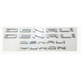 4Pc Set Denali Yukon Emblems Fender Door Rear Tailgate Letters Nameplate 3D Badge Replacement for 2021-2023 Yukon Yukon XL (Chrome)