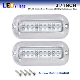 Ledvillage (Pack of 2) Clear Lens Green Boat Transom Lights 27 LED Stainless Steel Housing Surface Mount Fits for Marine Ships Cruises Stern Dock Lamps 10-30V DC