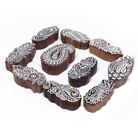 Hashcart | Set of 10 | Handcarved Wooden Multi Floral Shape Design Blocks for Scrapbooking/Wooden Stamps for Project Designing/Fabric Textile/Clay/Pottery Craft/Tattoo