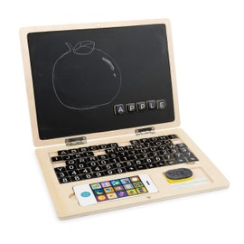 Small Foot 11193 Wooden Laptop Board, encourages children to write and calculate, incl. accessory toy, multi-coloured