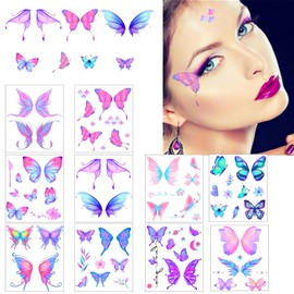 10 Sheets Glizer Tattoos, Glitter Butterfly Temporary Tattoos for Eyes and Face, Glitter Tattoos for Girls Fairy Princess Party Birthday Party Festival Party Eye Decor Favor Gifts