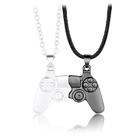 COLORFUL BLING 1 Pair Game Controller Matching Couple Pendant Necklaces Set Game Pad Friendship BFF Best Friends for Him and Her Street Hiphop Jewelry-Black Silver