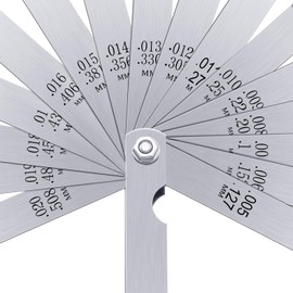 Stainless Steel Feeler Gauge Dual Marked Metric and Imperial Measuring Tool (0.005/0.127-0.02/0.508 mm, 16 Blades)