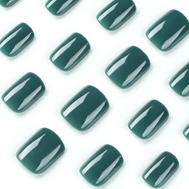 Green Press on Nails Square Fake Nails Full Cover Solid Color Short False Nails Stick on Nails Summer Holiday Artificial Acrylic Nails Simple Gentle Reusable Glue on Nails for Women Girls