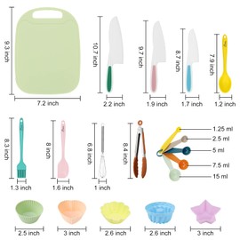 HOTEC Kids Baking Cooking Supplies Set Nylon Children's Kitchen knives BPA Free Cuttting Board Silicone Spoon Spatula Cupcake mold