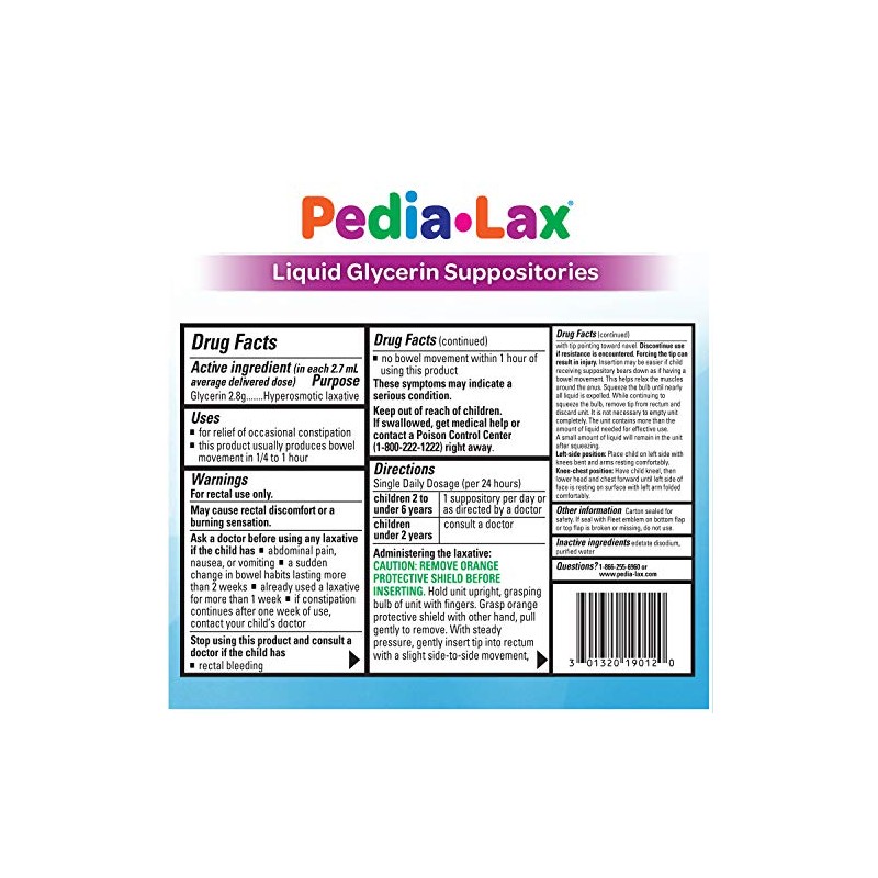 Pedia-Lax Pedia-Lax Laxative Liquid Glycerin Suppositories for Kids, Ages 2-5,