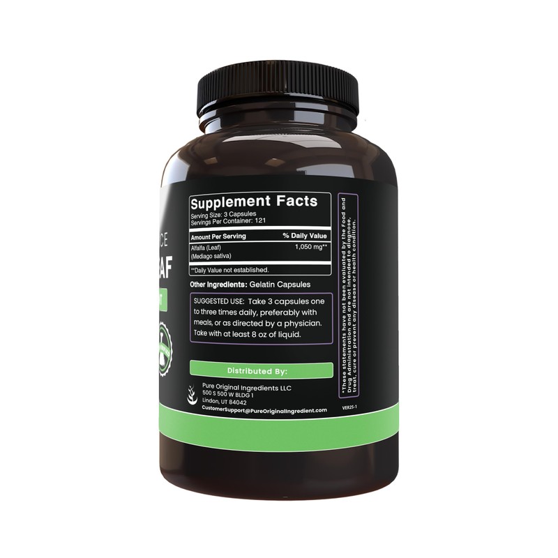 PURE ORIGINAL INGREDIENTS Alfalfa Leaf (365 Capsules) No Magnesium Or