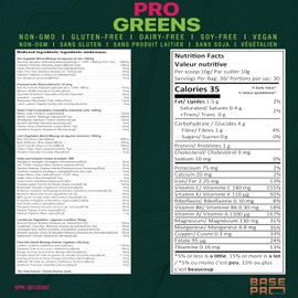 Raspberry Citrus | Base Pro Nutrition | 300 grams - 30 servings | Vegan, Non-GMO, Gluten-Free, Soy-Free, Dairy-Free | Greens, Greens Powder, Greens Blend | Healthy Digestive System, Provides Antioxidant | Spirulina, Spinach, Alfalfa, Barley |