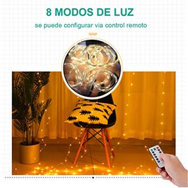 DQST Cortina de Luz 3M*3M con 300Leds, 8 Modos de Luces con Control Remoto, Cadena de Luces Decorativa Impermeable, Luces Navideña, Decoración de Iluminación para Dormitorio, Patio, Fiestas