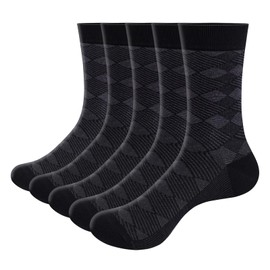 YUEDGE Men's Business Socks, Odor Resistant, Breathable, Sweat Absorbent, Quick Drying, Men's Socks, Set of 5, 9.8 - 10.6 inches (25 - 27 cm), Black, Set of 5, Black