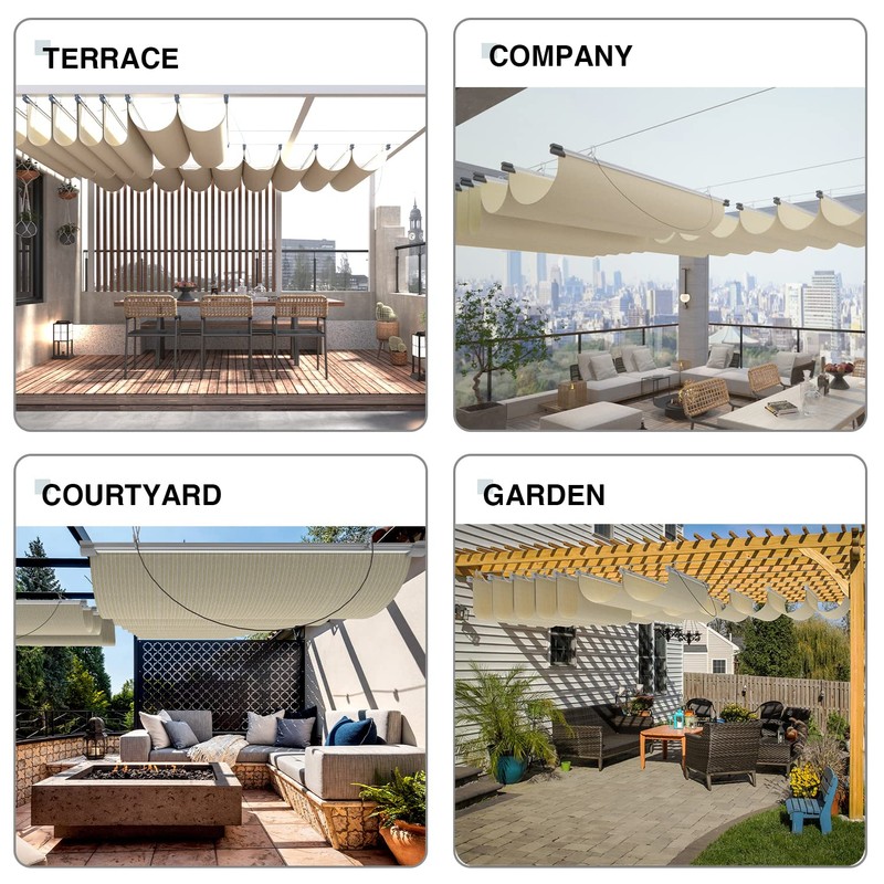ECOOPTS 3'x12' Retractable Wave Sun Shade Canopy Pergola Cover Shade