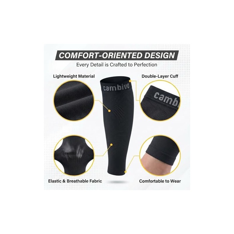 CAMBIVO Calf Compression Sleeves 2 Pairs, 20-30 mmHg, Footless Flight