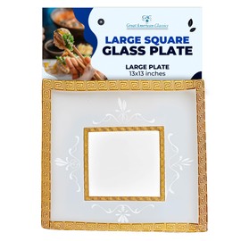 GAC Elegant Square Tempered Glass Serving Tray & Platter – Durable, Microwave and Dishwasher Friendly, Multi-Purpose Decorative Tableware Entertaining & Daily Use, Ideal Present- Large 13 Inch