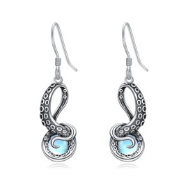 Shusukue Octopus Tentacles Earring with Moonstone 925 Sterling Silver Octopus Dangle Earring for Women Blue Ocean Jewelry