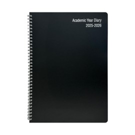 2025-2026 Diary A4 Wiro Bound Mid-Year Academic Week to View Plastic Cover Diary 18 Months Appointment Planner Organiser Journal (Black)