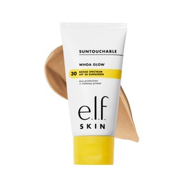 SKIN Suntouchable Whoa Glow SPF 30, protector solar y prebase de maquillaje para un acabado resplandeciente, elaborado con ácido hialurónico, vegano  
