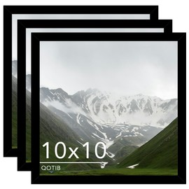 QOTIB 10x10 Picture Frame Black for Wall Mounting Set of 3, Horizontal and Vertical Formats for Wall Hanging, Wood 10x10 Frame, Black, 3 Pack