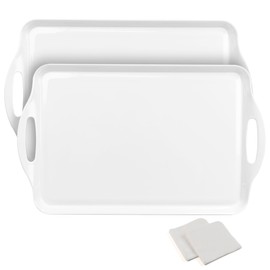 Extra Large Serving Tray with Handles, 19''x11.6'' Melamine Platters, Rectangular Trays for Serving Food, Turkey, Cookie, Cupcakes, Desserts, Dishwasher Safe, BPA-Free, Set of 2, White
