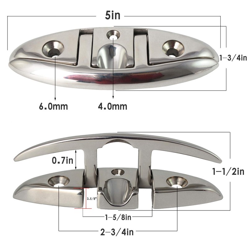 VEITHI 316 Stainless Steel Boat Folding Cleats 5 inch, Flip