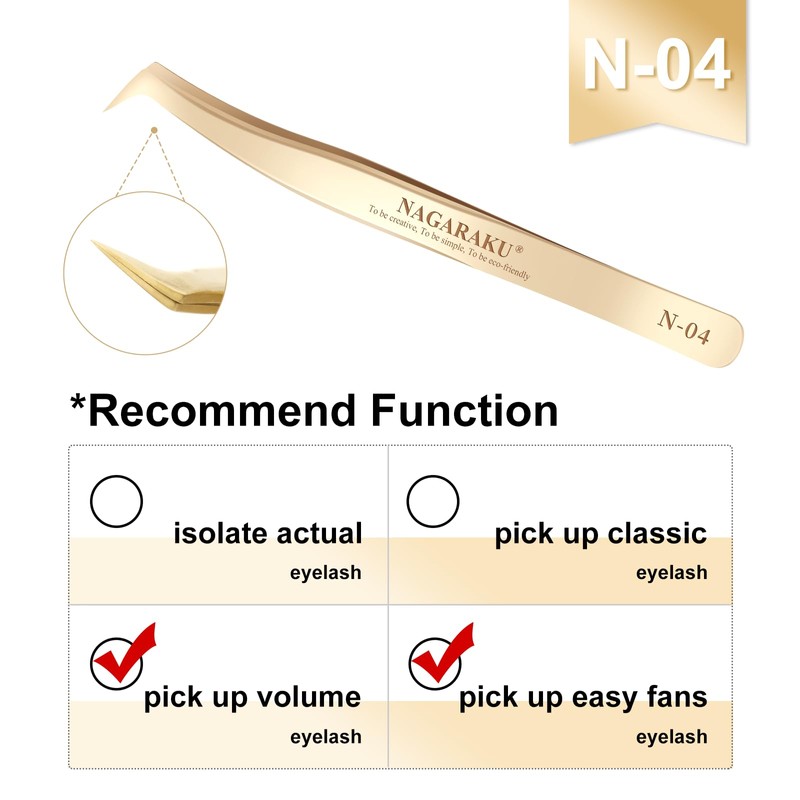 NAGARAKU Tweezers for Eyelash Extension Gold Curved Volume Cluster Eyelashes