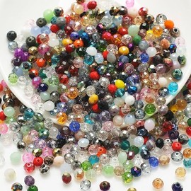 200PCS 6mm Crystal Glass Beads, Round Faceted Glass Beads, Colorful Assorted Bead for Jewelry Making, DIY Bracelets, Necklaces, Craft Projects, Multicolored Spacer Bead and Crafting (Multi 6MM)