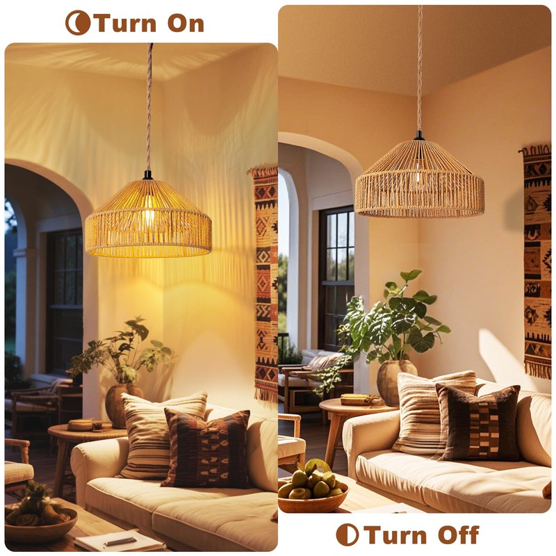 Hanging Lamps Rattan Pendant Light Hanging Lights 16.4ft Plug in