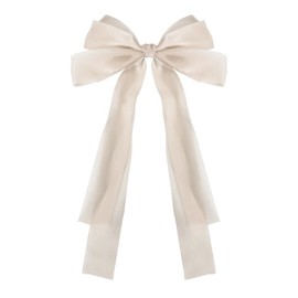 Light Beige Satin Hair Bow Clip Big Bow Barrettes with Alligator Bow Hair Accessories for Women Girls Clips Elegant Bow Knot Hair Claw for Weeding Birthday Party Summer Hair Accessory