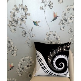 Decorative Music Inspired Piano Black & White Cushion Cover | Home Decor Gift Idea for Women, Men & Kids | 45x45cm 18x18" | Swirly Piano