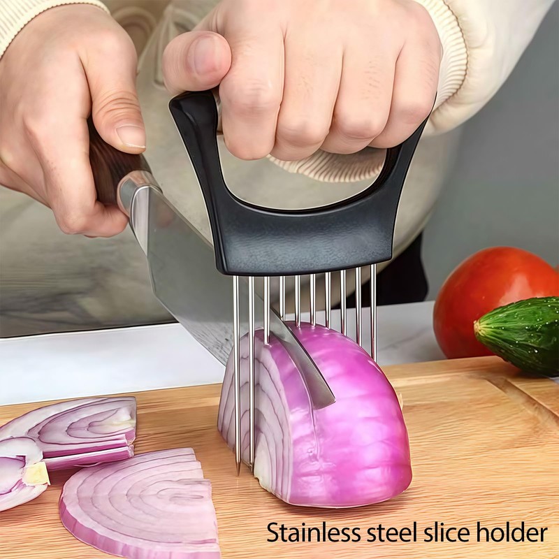 Stainless Steel Onion Holder with Tines for Cutting Vegetables Comb
