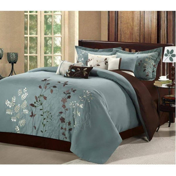 Chic Home Bliss Garden 8 Piece Embroidered Comforter Set, King, Sage