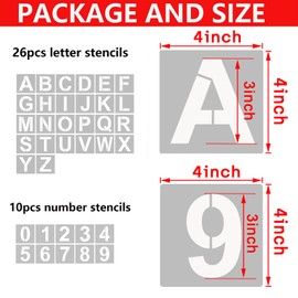 4 Inch Letter Stencils and Numbers, 36 Pcs Alphabet Art Craft Stencils, Reusable Plastic Art Craft Stencils for Wood, Wall, Fabric, Rock, Signage(4 Inch) | YEAJON