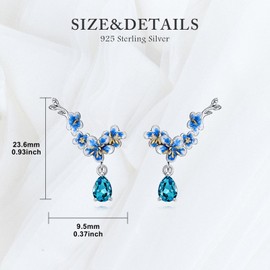 Natural Londoon Blue Topaz Studs Earrings 925 Sterling Silver Blue Flower with Blue Topaz Stud Earrings November Birthstone Topaz Earrings for Women Gifts, Sterling Silver, london blue topaz